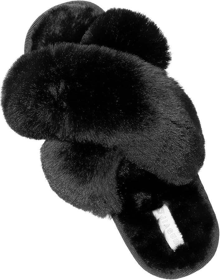 JIASUQI Women's Open Toe Slippers Fuzzy Fluffy House Slippers for Women Cozy Criss Cross Furry Sl... | Amazon (US)