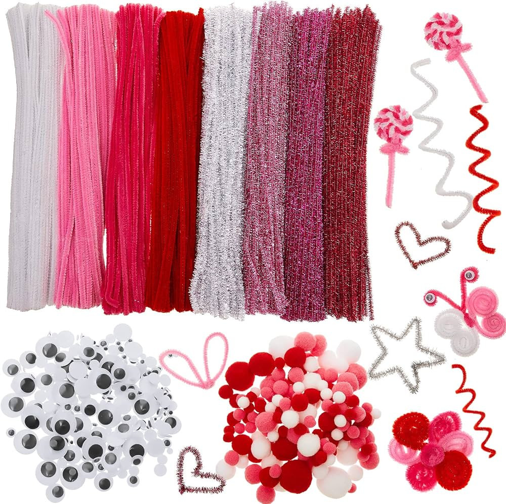 1200 Pcs Valentine's Day Pipe Cleaners Craft Set Including Glitter Chenille Stems Poms Self Adhes... | Amazon (US)