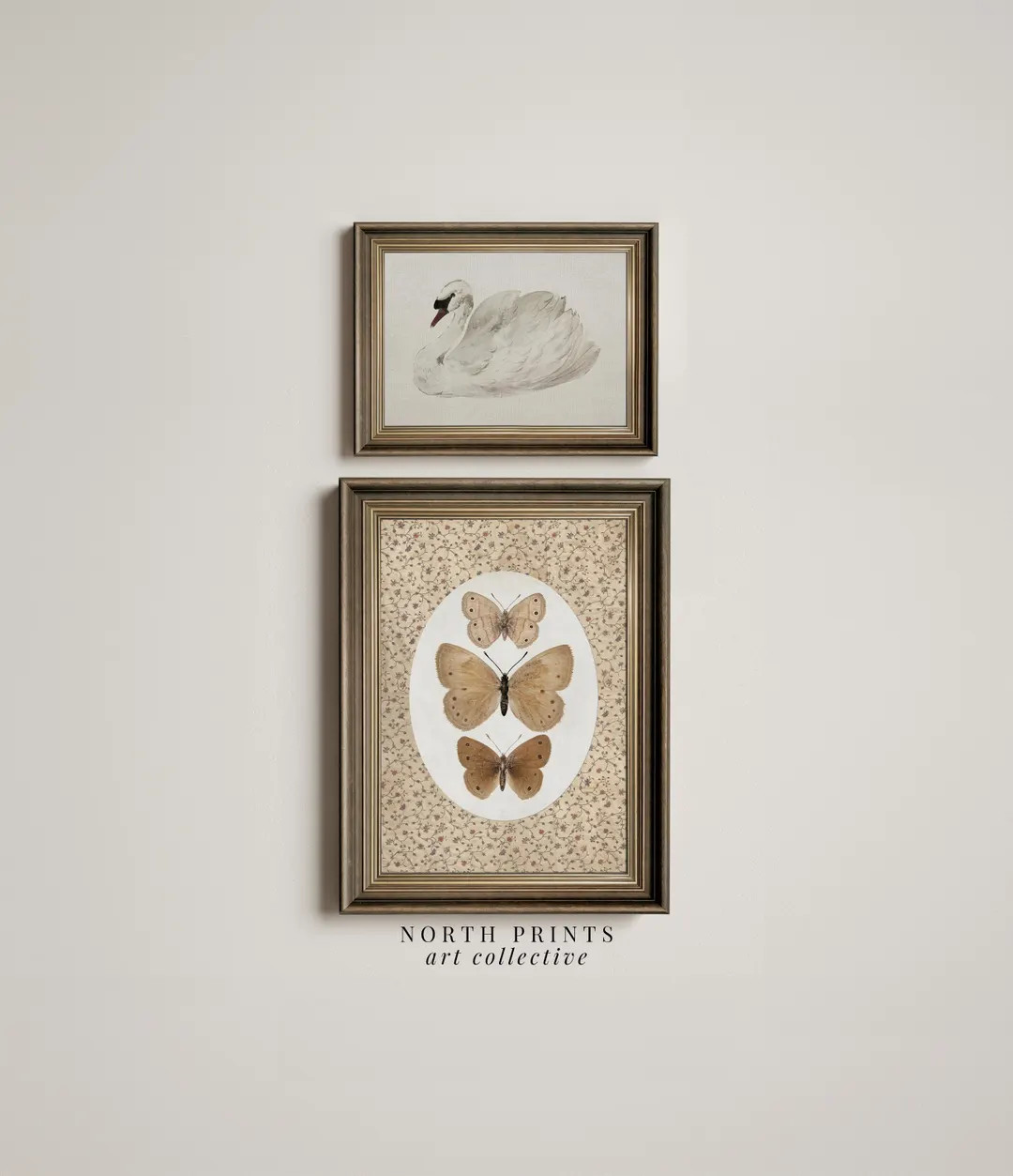 Set of Two Farmhouse Nursery Art Prints, Vintage Swan Butterfly Neutral Cottagecore Decor, Digita... | Etsy (US)