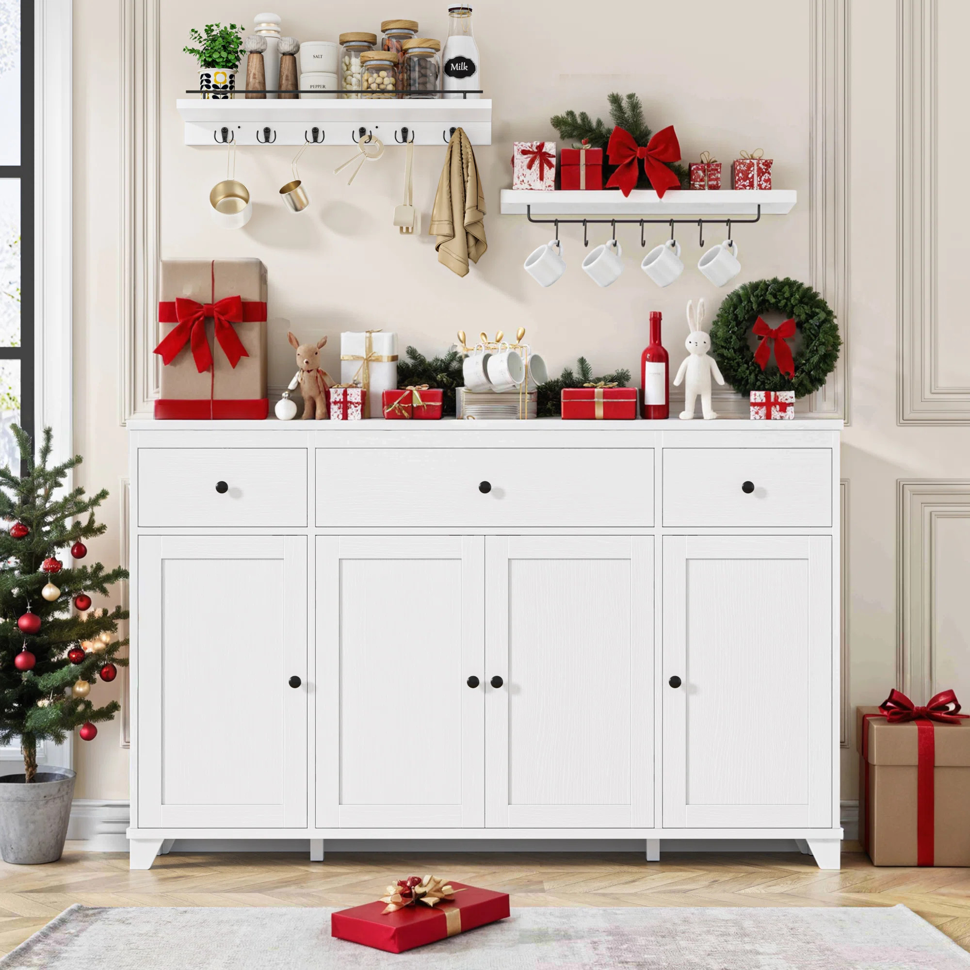 Gracie Oaks 55.1'' Sideboard With 3 Drawers And Adjustable Shelves & Reviews | Wayfair | Wayfair North America