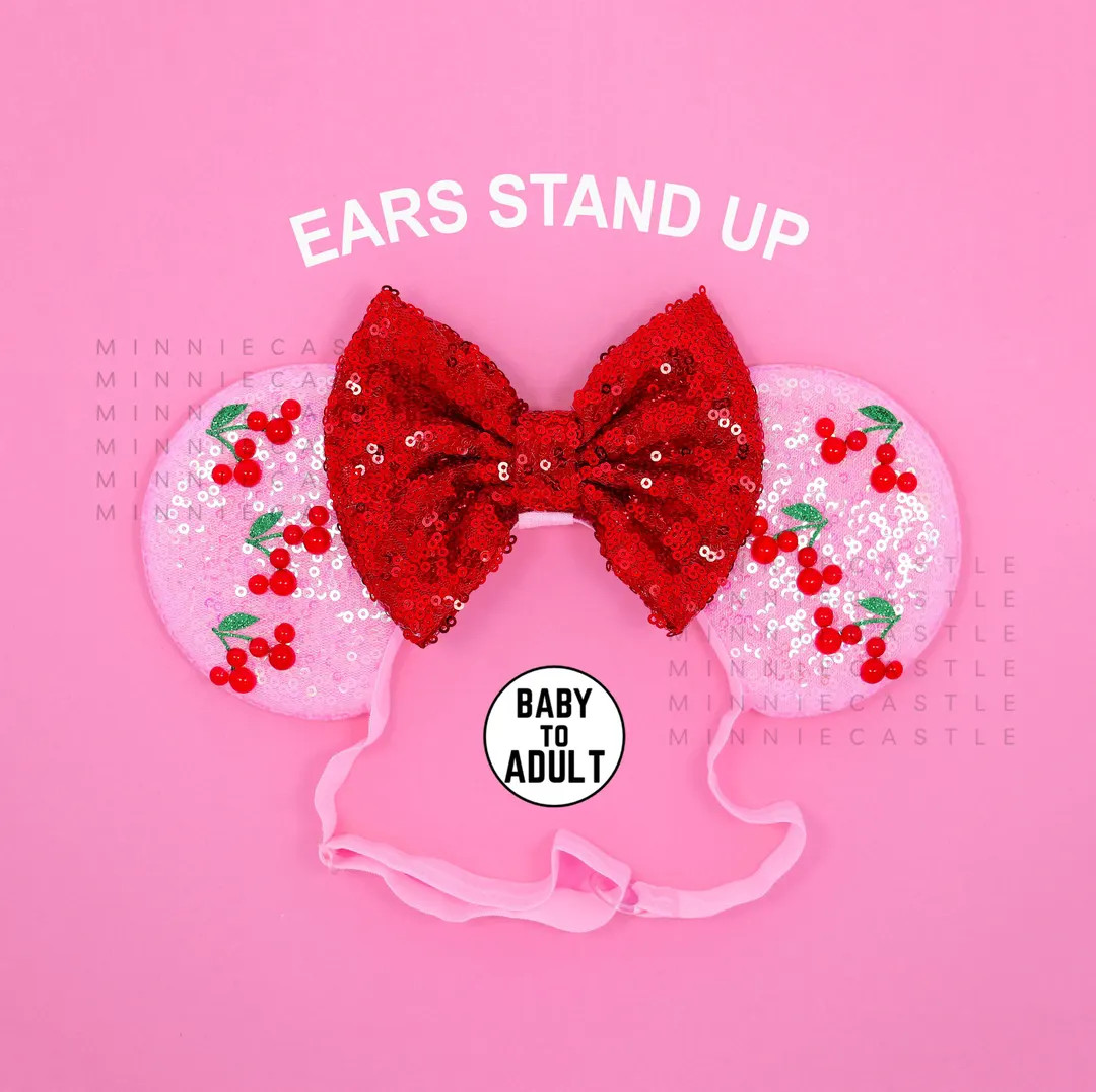 Cherry Mickey Ears, Cherry Mouse Ears, Minnie Ears for Baby to Adults, Mickey Ears Elastic Headba... | Etsy (US)