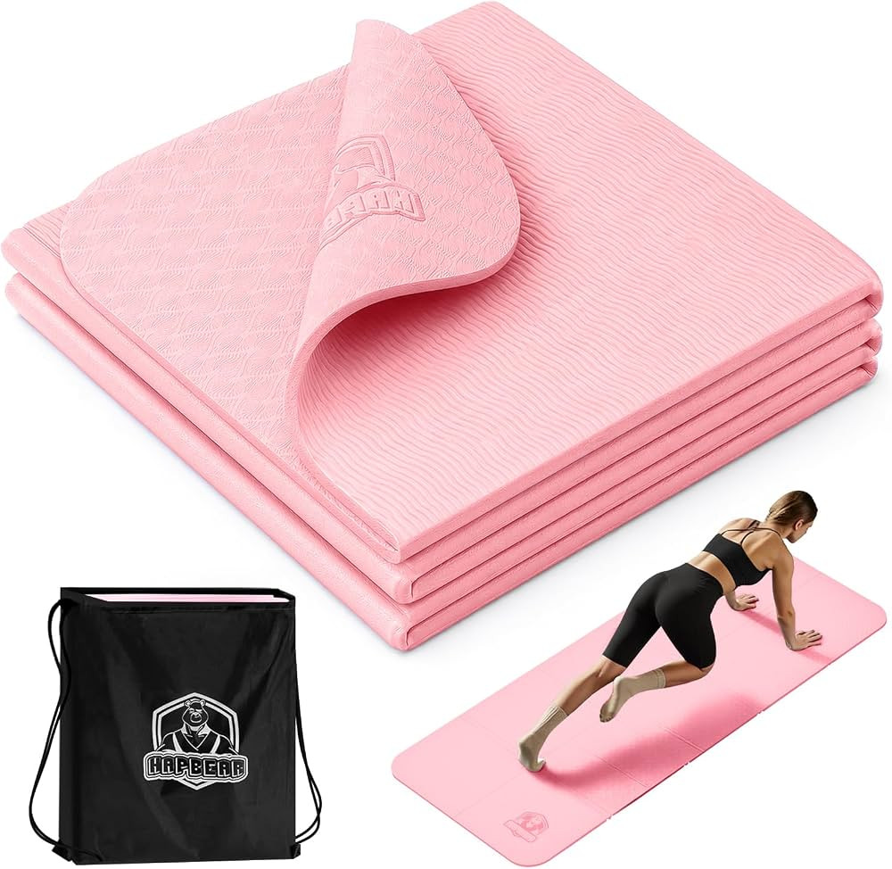 HAPBEAR Foldable Yoga Mat - 72"x24"x0.24" (6mm), Non-Slip TPE Exercise Mat for Home Workout, Yoga... | Amazon (US)