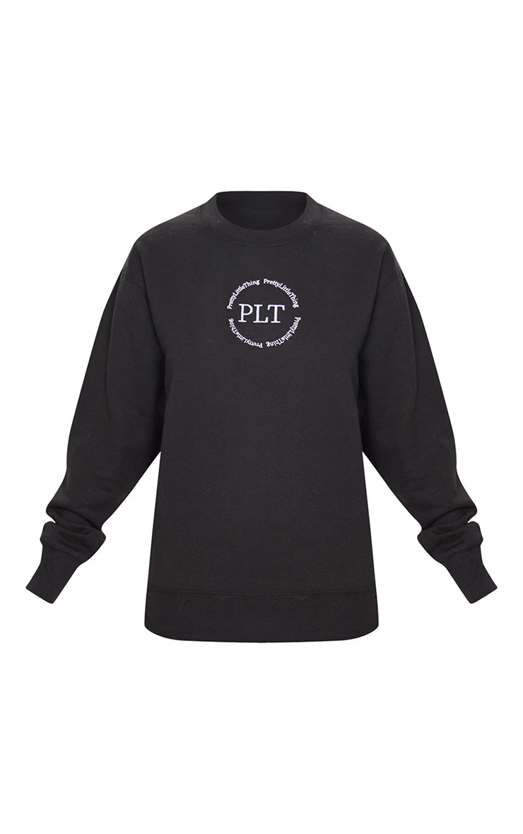PRETTYLITTLETHING Black Circle Embroidered Oversized Sweatshirt | PrettyLittleThing US