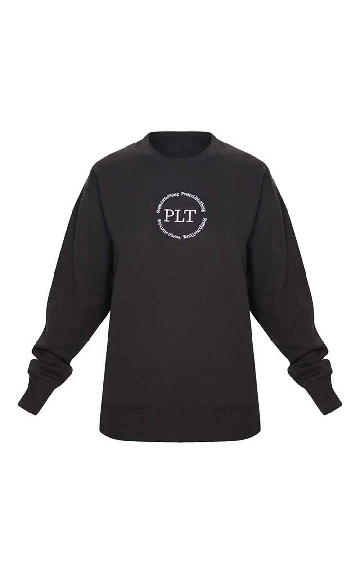 PRETTYLITTLETHING Black Circle Embroidered Oversized Sweatshirt | PrettyLittleThing US