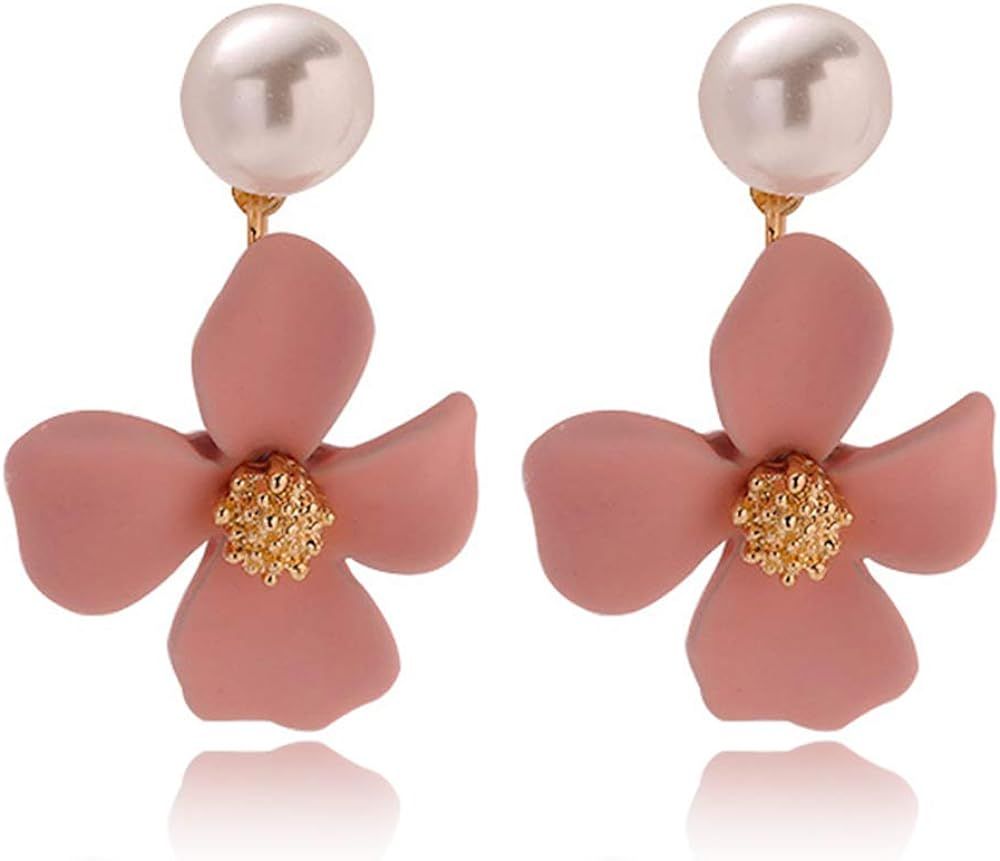 D.Rosse Boho Matte Flower Stud Earrings Chic Floral Statement Dangle Earrings With Gold Flower Bu... | Amazon (US)