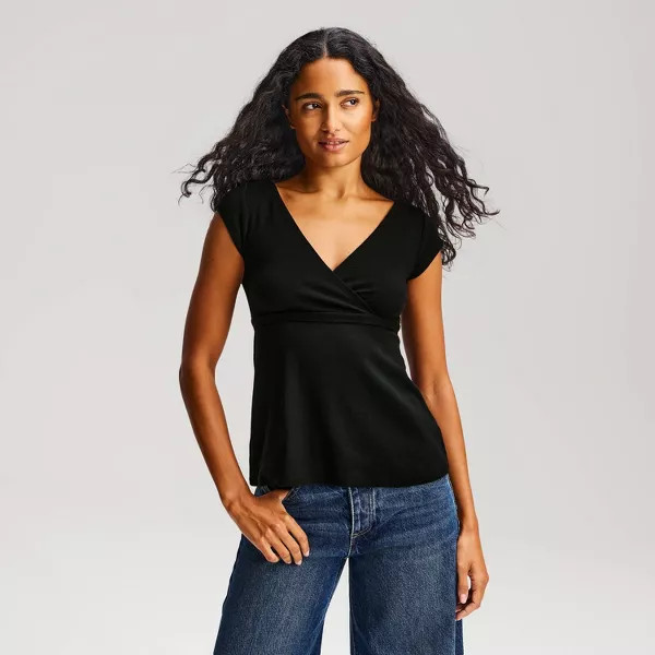 Women's Surplice Peplum Cap Sleeve T-shirt - Wild Fable™ Light Pink M | Target