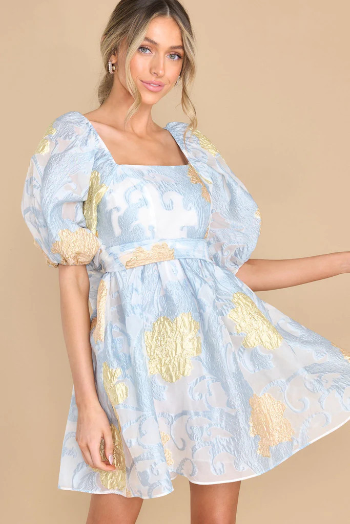 Beautiful And Free Sky Blue Print Dress | Red Dress 