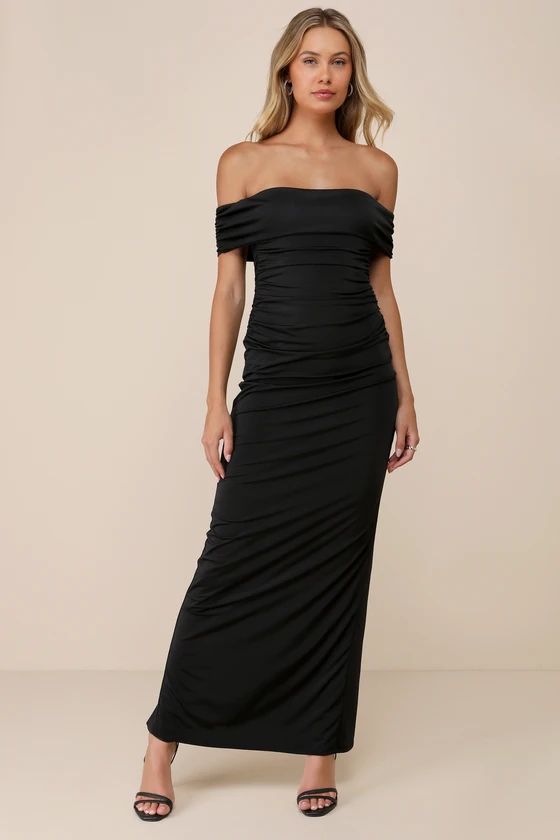 Brilliant Elegance Black Off-the-Shoulder Backless Maxi Dress | Lulus