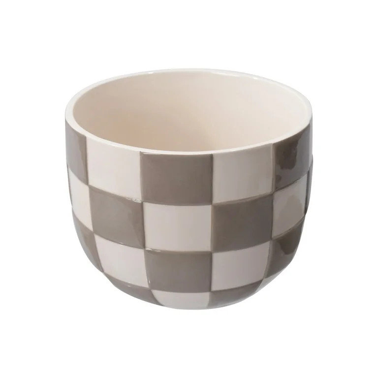 Mainstays Lennon 8.1" x 8.1" x 6" Round Birch Gray Checkered Ceramic Planter | Walmart (US)