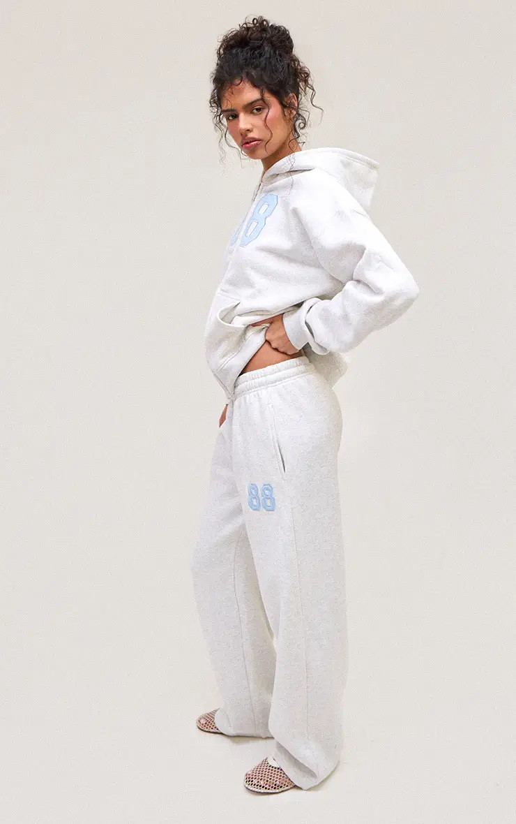 Ash Grey 88 Print Zip Up Hoodie | PrettyLittleThing UK