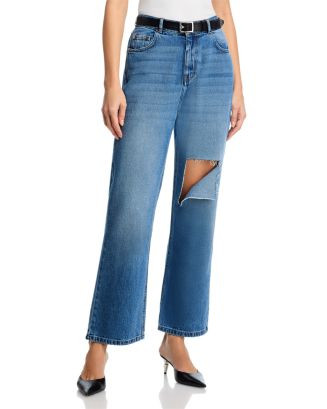 rokh Ripped Straight Jeans in Deep Blue | Bloomingdale's Women | Bloomingdale's (AU)