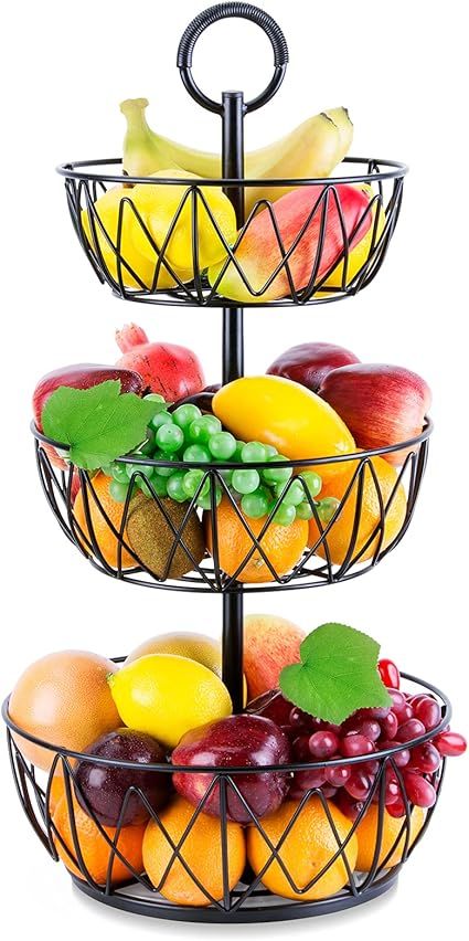 3 Tier Fruit Basket - ESEOE Large Size Countertop Fruit Vegetables Basket Bowl Stand Storage Orga... | Amazon (US)