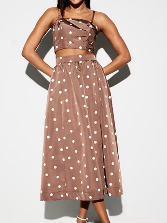 Old Navy Brown Polka Dot Midi Skirt and top set | Poshmark