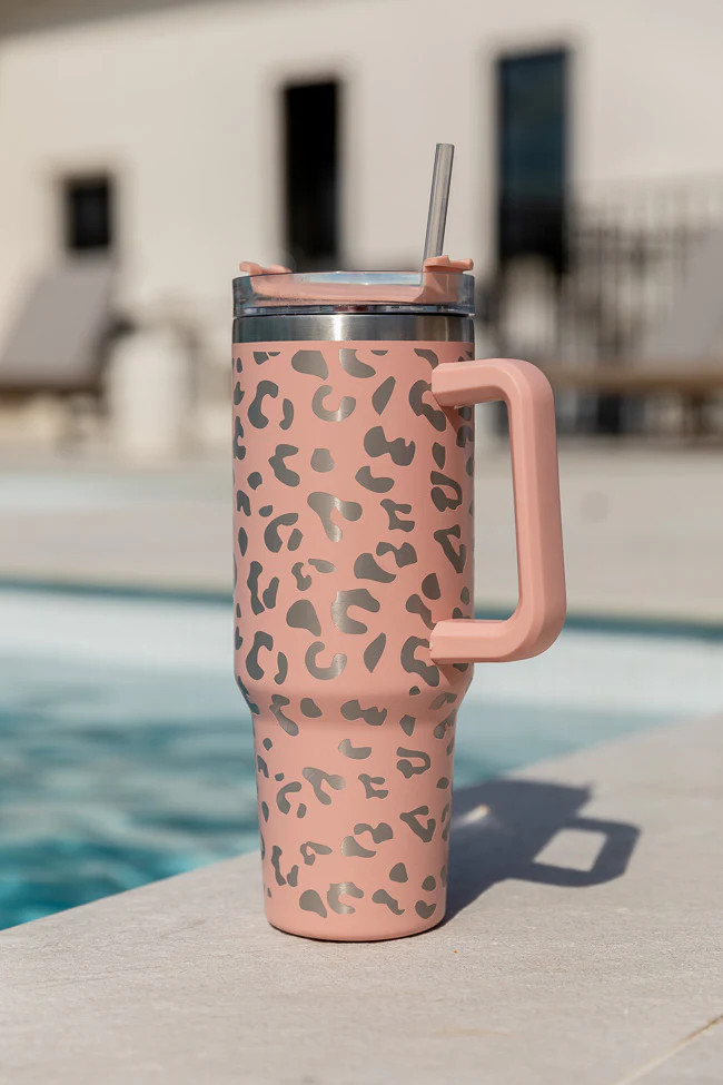 Sippin' Pretty Blush Leopard 40 oz Drink Tumbler With Lid And Straw | Pink Lily