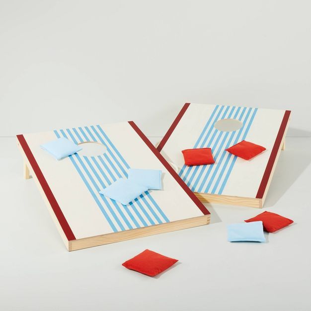 Striped Wooden Bean Bag Toss Set Red/Blue - Hearth &#38; Hand&#8482; with Magnolia | Target