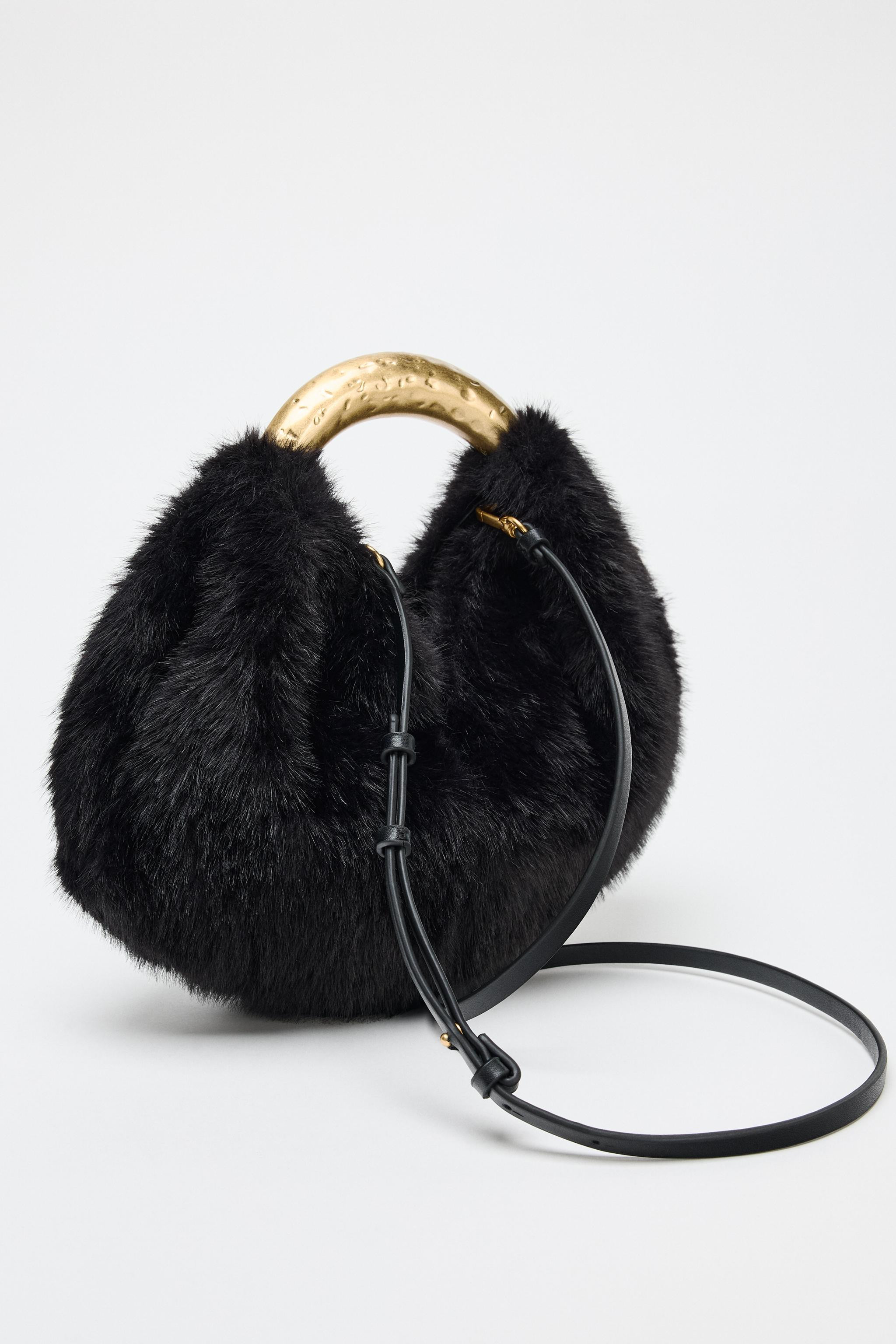 FAUX FUR HANDBAG WITH METAL HANDLE | Zara US