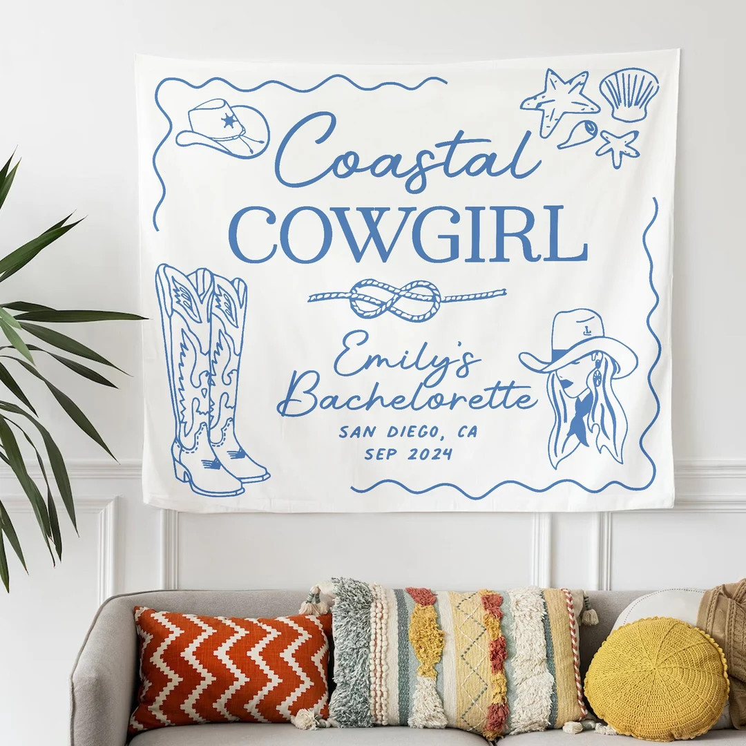 Bachelorette Party Decor, Personalized Coast Cowgirl Bachelorette Party Banner, Bachelorette Tape... | Etsy (US)