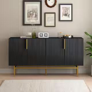 Harper & Bright Designs Black Wood 60 in. Minimalist Style Sideboard with Adjustable Shelves XW08... | The Home Depot