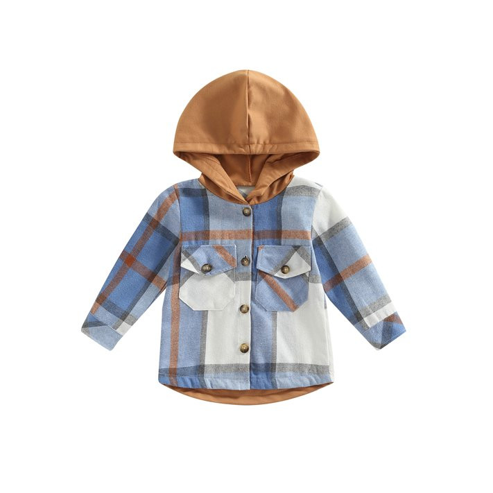 Kids Toddler Boys Girls Long Sleeve Button Down Hooded Plaid Shirt Hoodie Jacket Tops Coat Outwea... | Walmart (US)