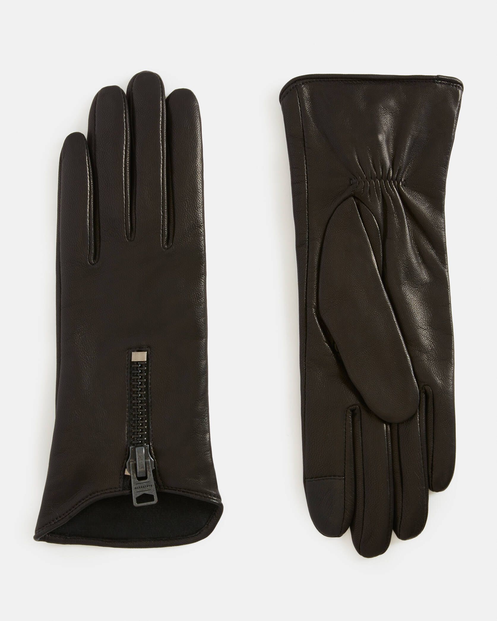 Zadie Leather Zip Gloves BLACK/MATTE BLACK | ALLSAINTS | AllSaints UK