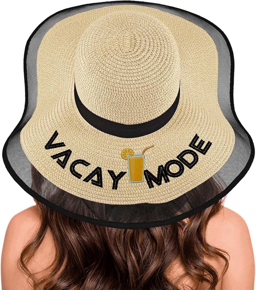 Girls Wanna Have Sun Embroidered Straw Hat Floppy Foldable Roll up Beach Cap for Women Beach, Voc... | Amazon (US)