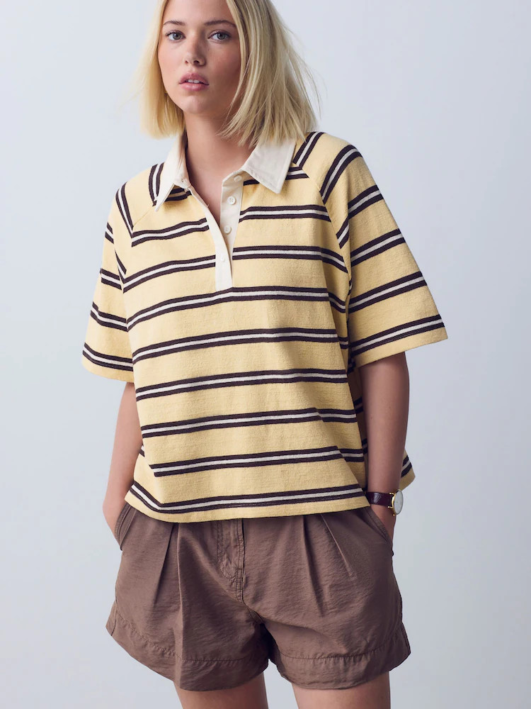 Yellow/Brown Stripe Short Sleeve Collared Rugby Polo Top | Next EU