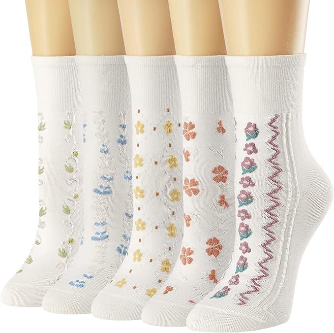 ALBAGU Womens Crew Socks Casual Cotton Socks Novel Cute Fun Girl Quarter Dress Sock 5/6Pack | Amazon (US)