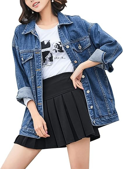 Omoone Women's Oversized Mid Long Denim Jacket Jean Biker Coat | Amazon (US)