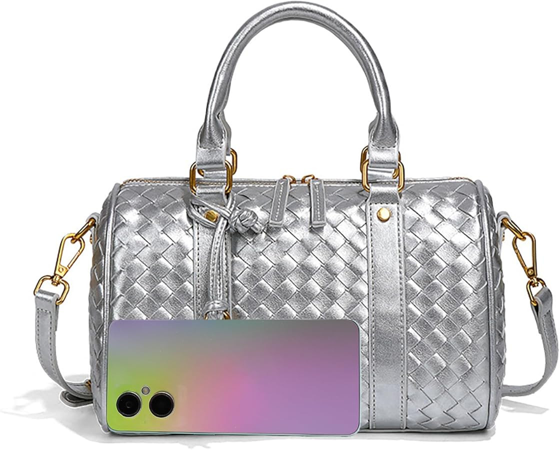 Woven Barrel Bags for Women Top Handle Leather Handbags, Stylish Crossbody Purse Satchel Bag with... | Amazon (US)