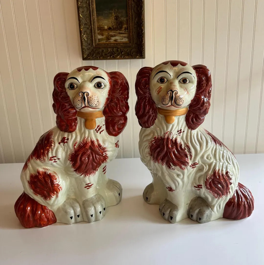 12" Pair of Vintage Staffordshire Spaniel Mantel Dogs | Etsy (US)
