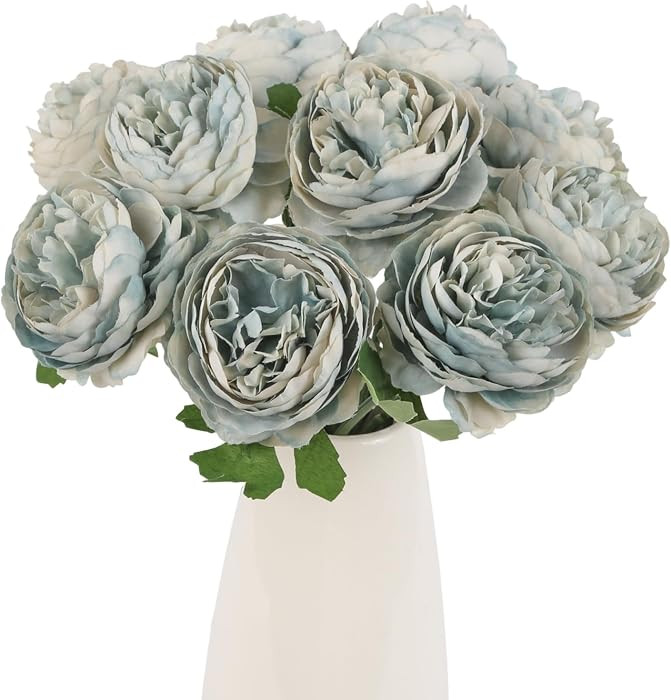 IPOPU 10pcs Grey Blue Peonies Artificial Flowers Silk Peonies with Stems Real Look Fake Peony for... | Amazon (US)