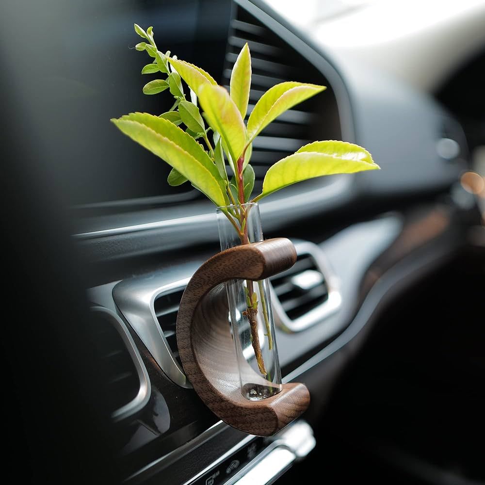 Mini Glass Car Flower Vase Clip for Air Vent Charm Auto Interior Wooden Ornament Decorations (C) | Amazon (US)