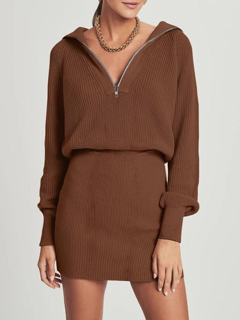 Women's Casual Long Sleeve Bodycon Sweater Dresses Fall Half Zip V Neck Slim Fit Ribbed Knitted M... | Amazon (US)
