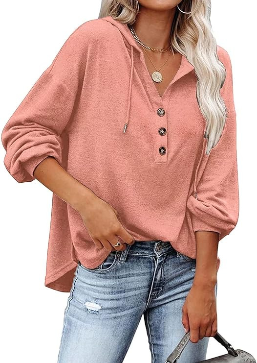 REVETRO Womens V Neck Long Sleeve Henley Shirts Button Down Sweatshirts Hoodies Tunic Tops with... | Amazon (US)
