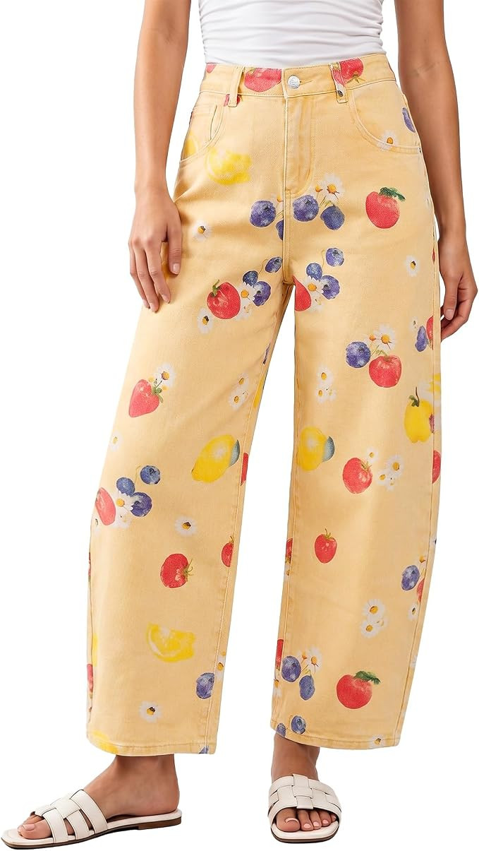 luvamia Barrel Jeans for Women Floral Printed High Rise Denim Pants Colored | Amazon (US)