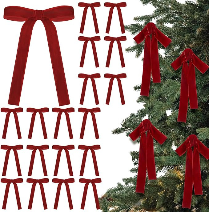 24 Pcs Velvet Bows Christmas Tree Ornaments Vintage Velvet Ribbon Bows for Tree Garland Wreath In... | Amazon (US)