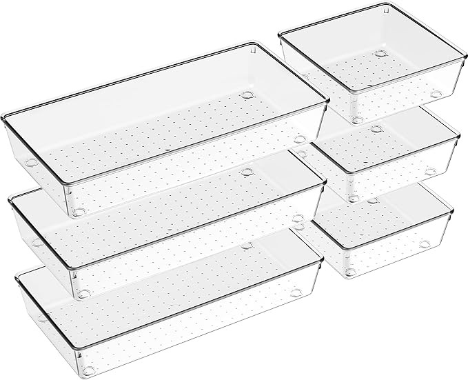 Amazon.com: Criusia Drawer Organizer, 6 Pack Clear Plastic Drawer Organizer Set, Versatile Large ... | Amazon (US)