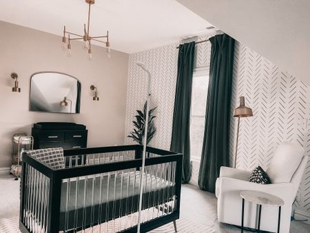 Baby boy’s nursery! Using neutral decor with green accents. Darkening velvet curtains from Amazon, white performance fabric glider, black crib with acrylic details, and matching changing table, arched Gold mirror and battery-operated sconces. Light fixture from AMAZON  

#LTKfamily #LTKbump #LTKbaby