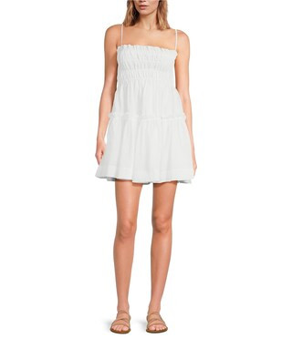 A Loves A Square Neck Sleeveless Spaghetti Strap Smocked Babydoll Mini Dress | Dillard's | Dillard's
