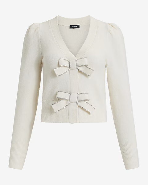 Embellished Bow V-neck Cardigan | Express