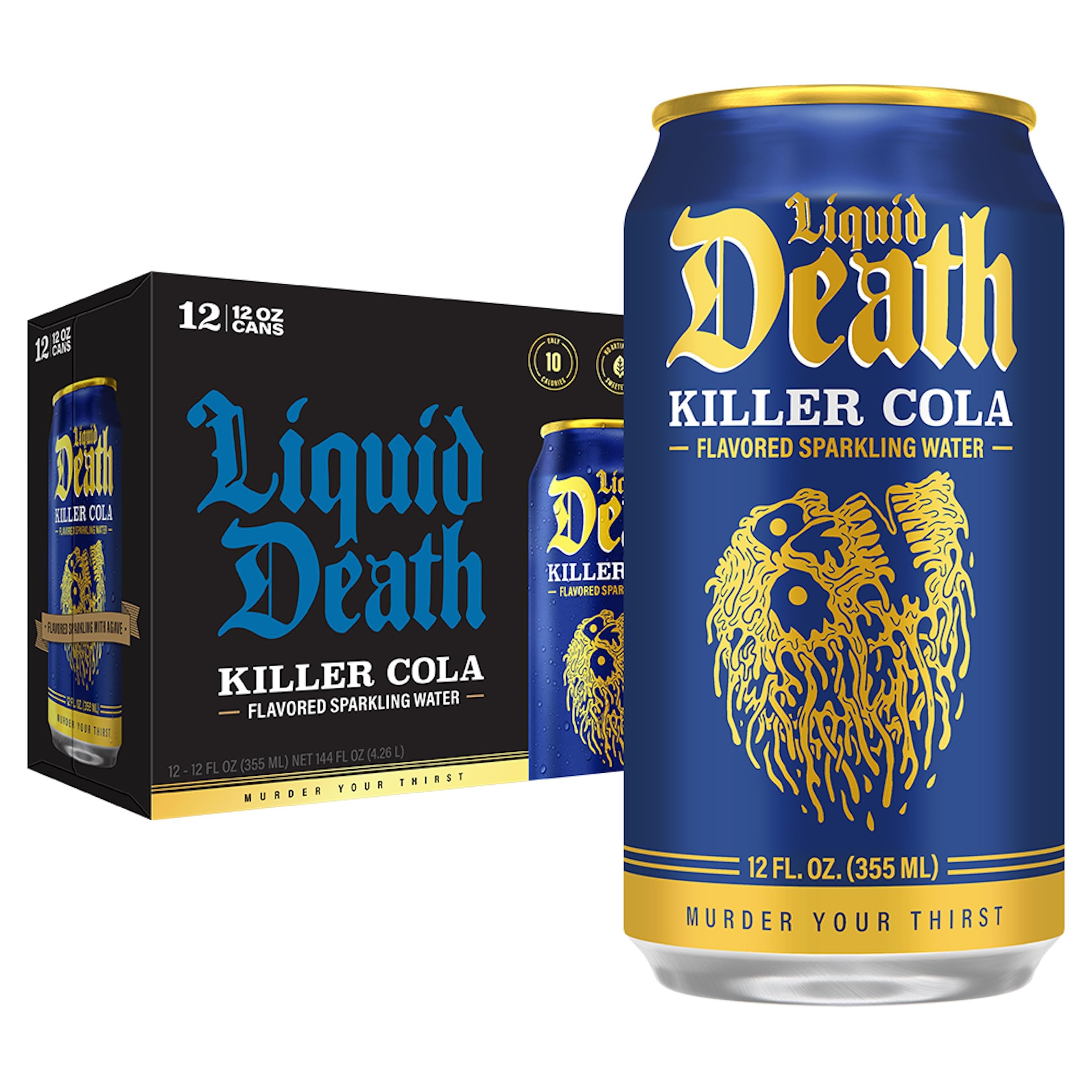 Liquid Death Soda-Flavored Sparkling Water - Killer Cola, Less Sugar*, Huge Flavor, No Caffeine, ... | Amazon (US)