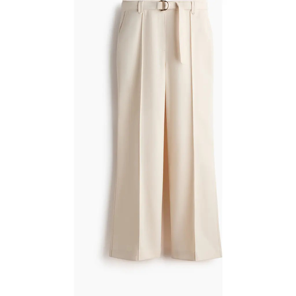 H&M Flared Belted Trousers in Cream at Nordstrom, Size 12 | Nordstrom