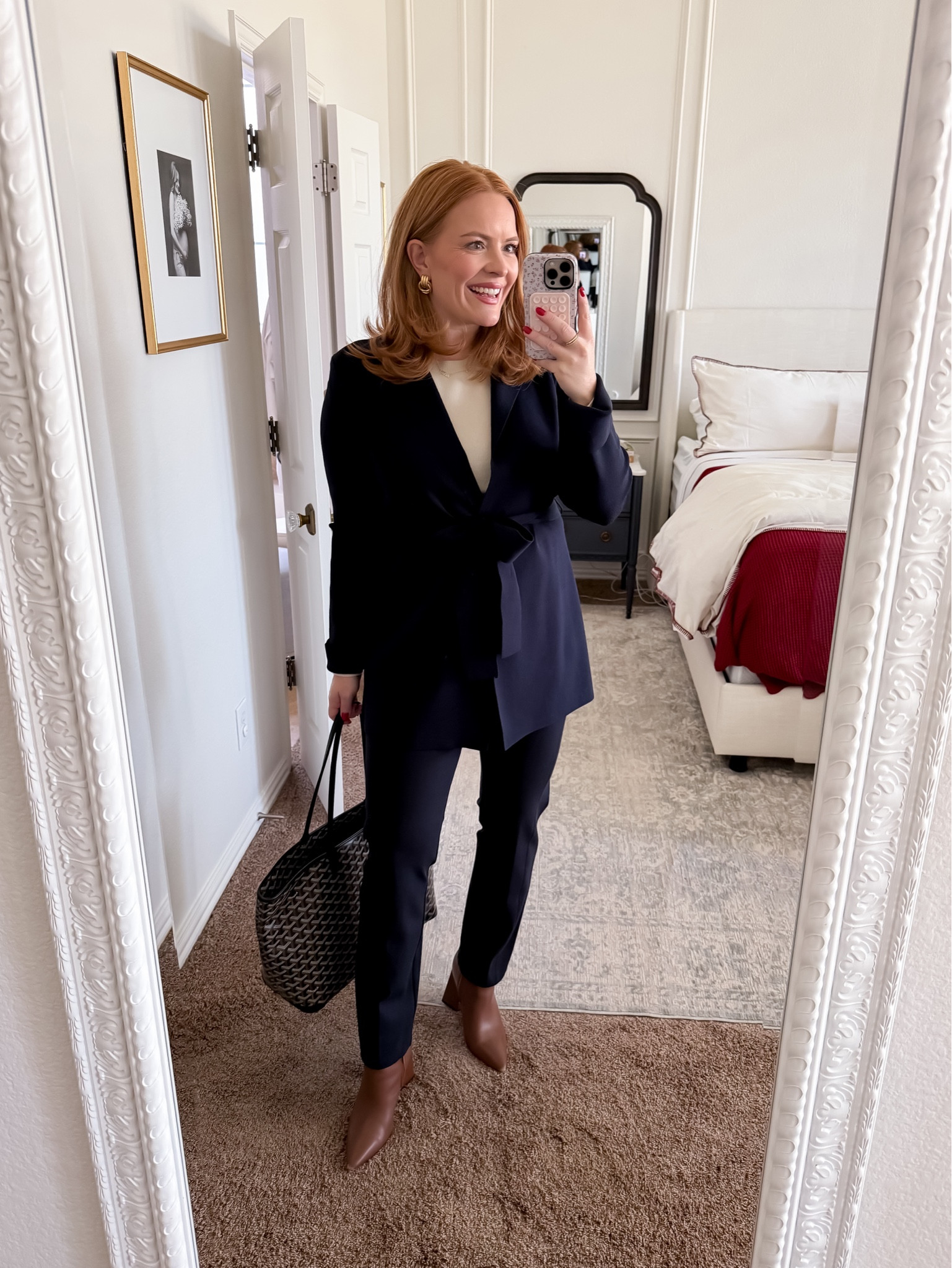 Client-ready navy suit styled with a neutral top and ankle boots. A professional work outfit ideal for meetings, presentations, and formal office environments while still feeling modern and wearable.

#LTKWorkwear #LTKmomlife #LTKootd