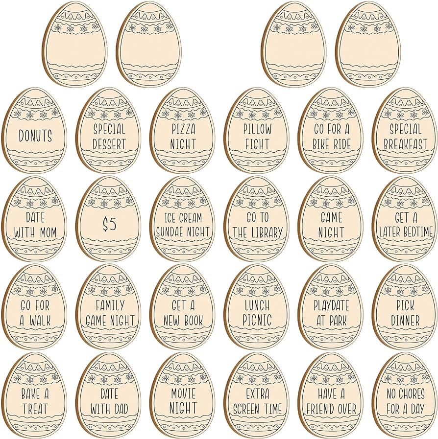 Burbell 28 Pcs Wooden Easter Eggs Tokens Wood Easter Tags Unfinished Wooden Easter Coins for Chil... | Amazon (US)