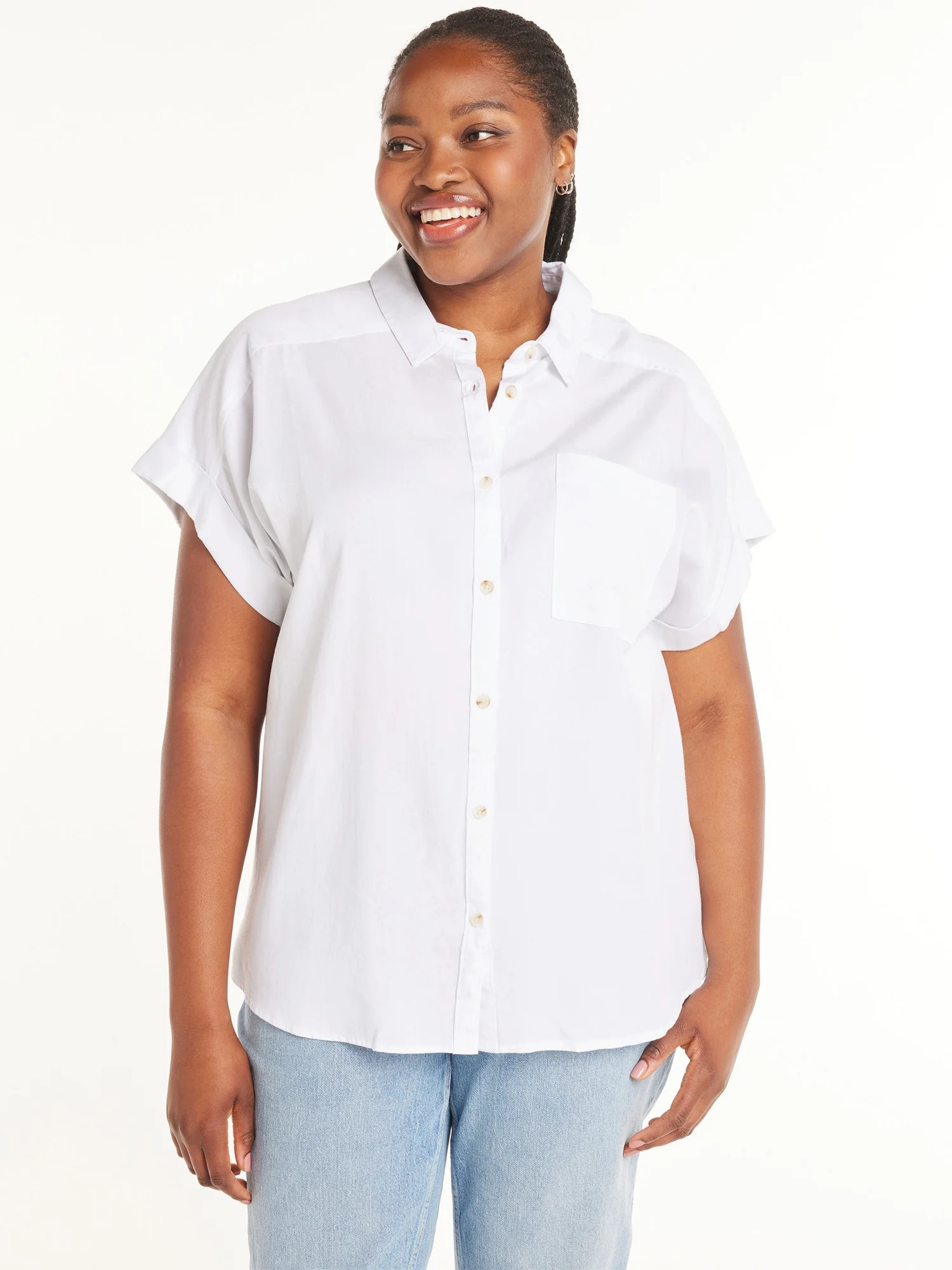 Terra & Sky Women’s Plus Size Short-Sleeve Button-Front Camp Shirt, Sizes 0X-5X | Walmart (US)