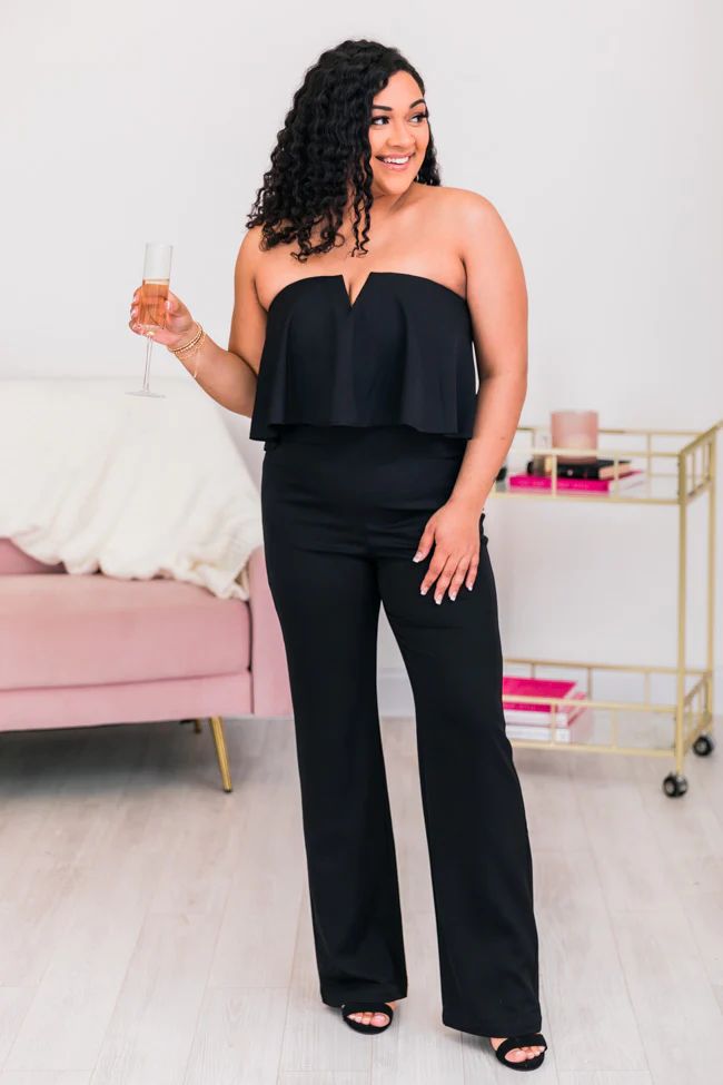 Last Remark Strapless Black Jumpsuit | The Pink Lily Boutique