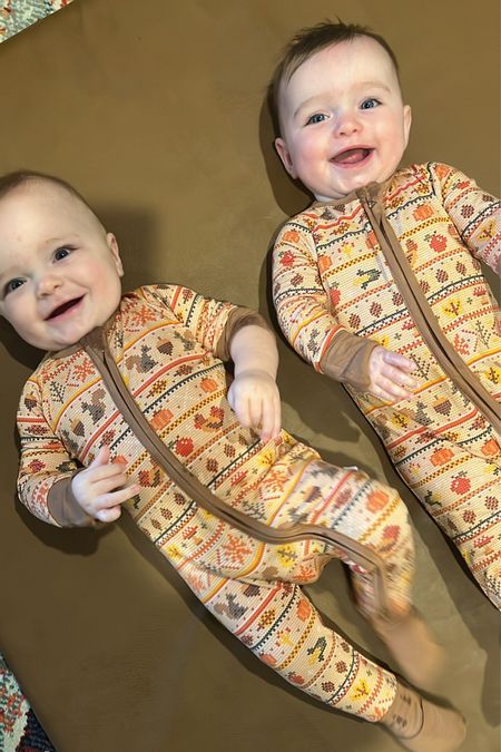 Fall matching pajamas for the babies! Blown away by how soft they are! The sizing is a little challenging. Twins are wearing 3-6 months and they’re huge! Sooo stretchy! 
Use code LOVELS for 15% off

#LTKSeasonal #LTKbaby
