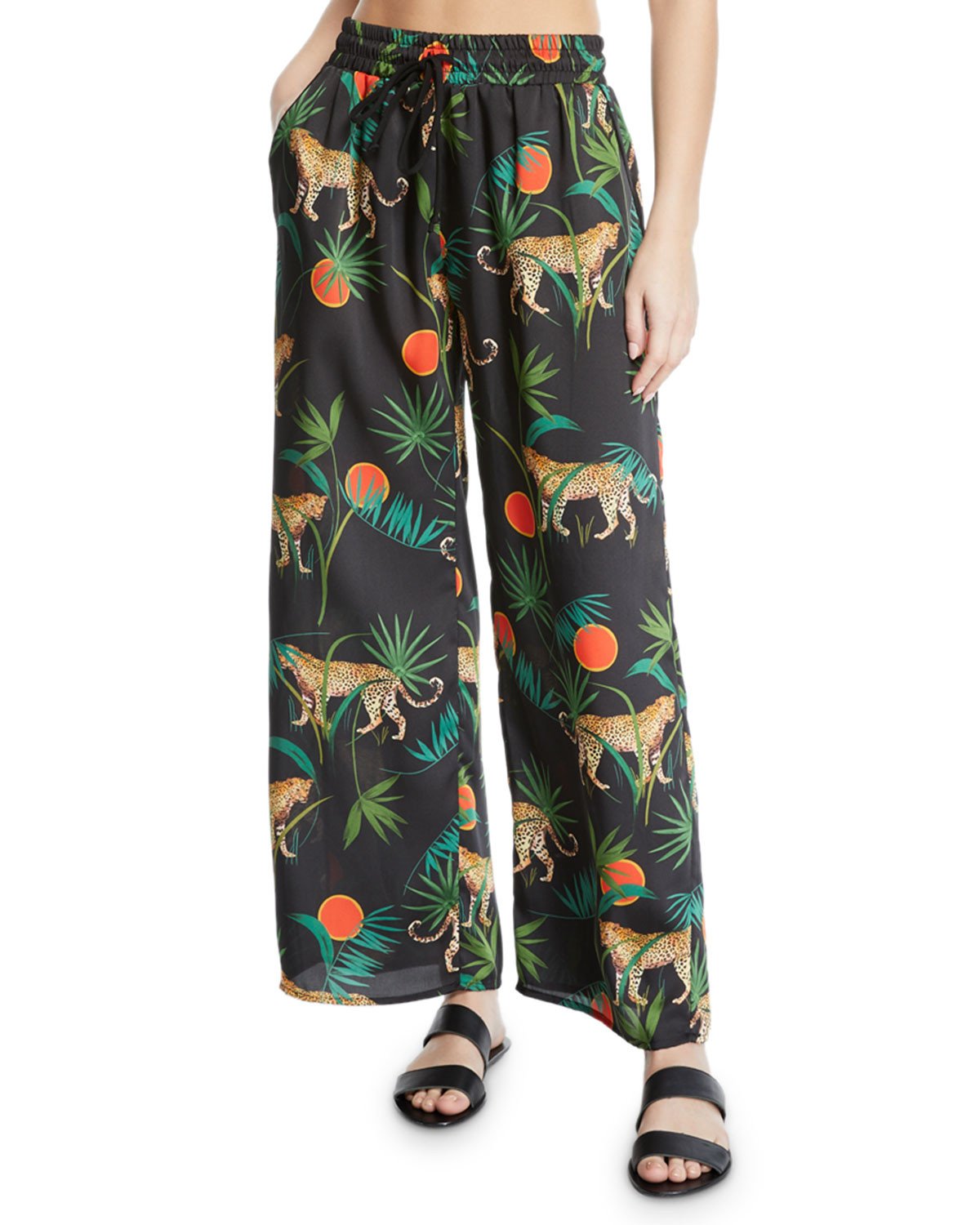 Jungle Print Twill Coverup Pants | Neiman Marcus