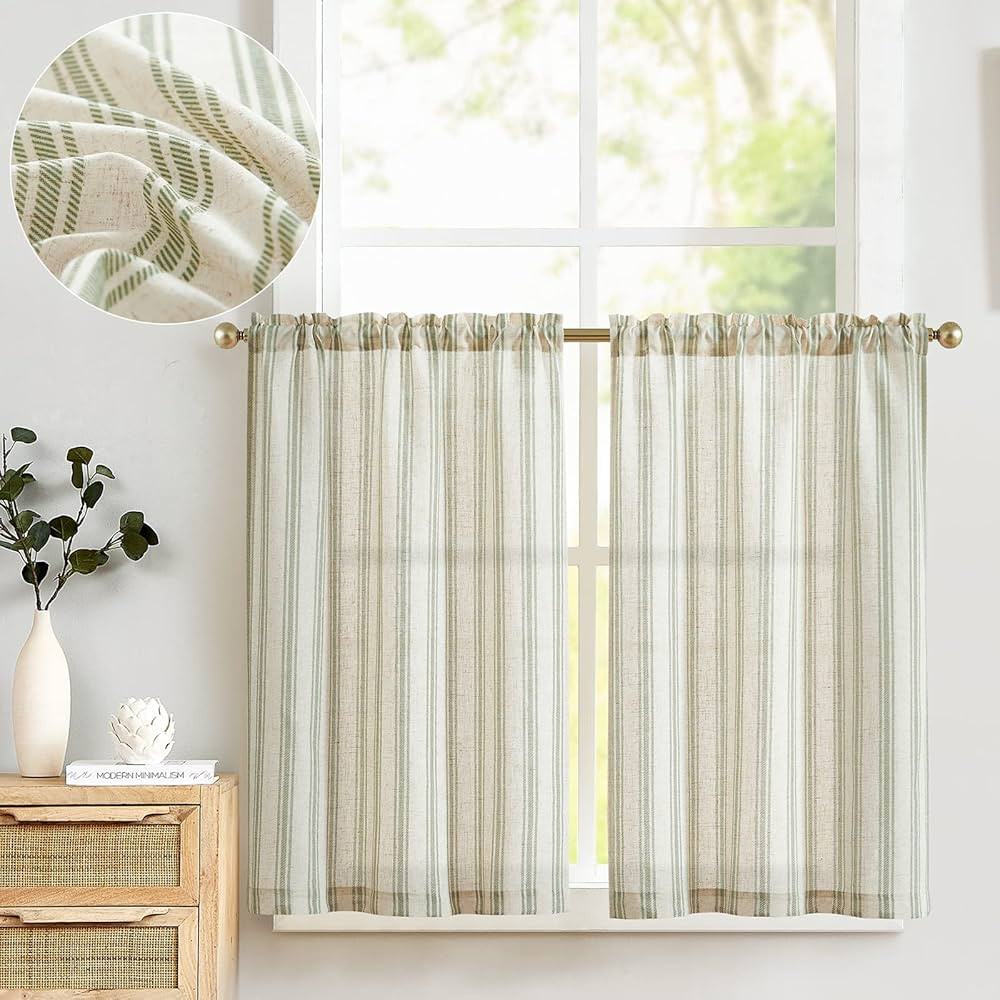 TOPICK Leinen Gestreifte Scheibengardinen Lichtdurchlässig Bistrogardine Sheer Vorhang Privatsph... | Amazon (DE)