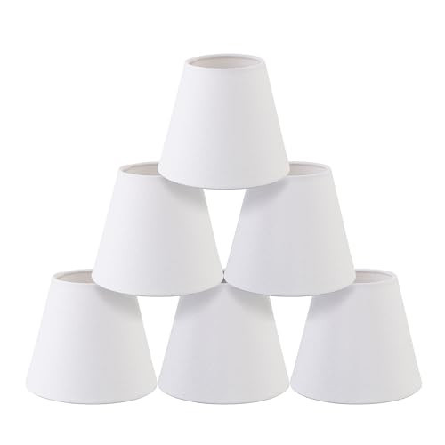 Senmao Home Decor Chandelier Shades Set of 6,Small lamp Shades clip on bulb, mini lamp shade with White Linen Dia 3"Top x 6"Bottom x 5"H (White, 3x6x5") | Amazon (US)